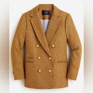 J Crew Double-Breasted Blazer in Gold Herringbone English Wool Size 10